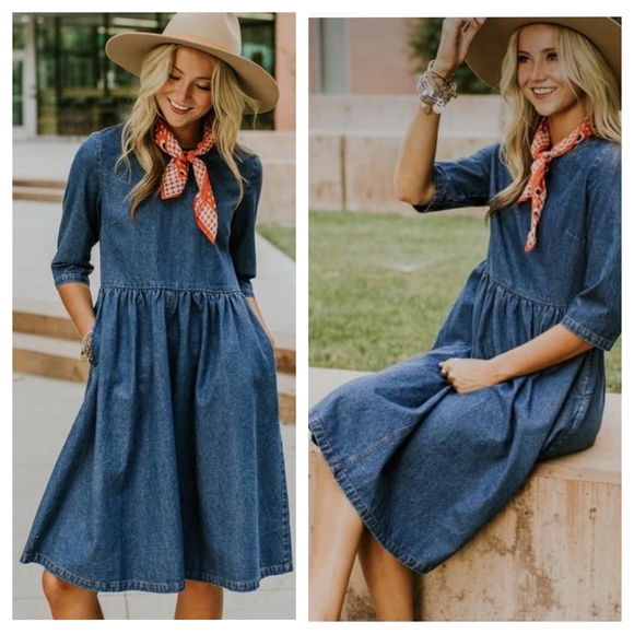 Roolee Dresses & Skirts - Roolee denim midi 1/2 sleeve dress